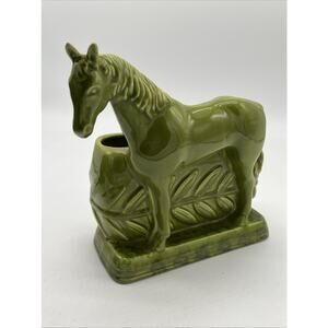 Vintage Haeger 3529 Green Ceramic Horse Planter Glossy Pottery Figurine